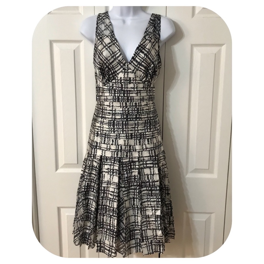 Oscar de la Renta Navy Crosshatch Silk Dress